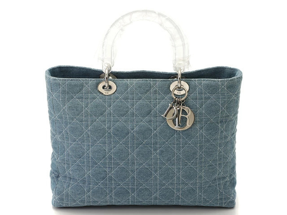 Christian Dior handbag Cannage Lady tote blue denim SJ